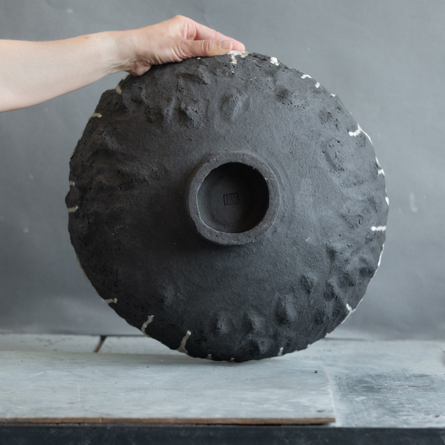 BIG huge ceramic FRUIT BOWL vase in black and white, wabi sabi style, pedestal bowl, interior bowl, minimal design bowl, handmade stoneware