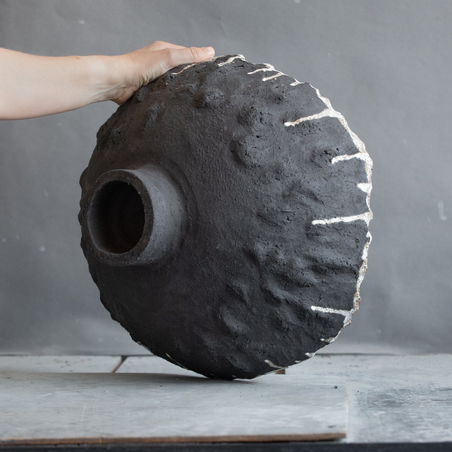 BIG huge ceramic FRUIT BOWL vase in black and white, wabi sabi style, pedestal bowl, interior bowl, minimal design bowl, handmade stoneware