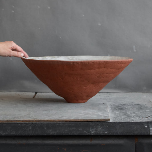 BIG sized INTERIOR BOWL for fruit, designed in red and white color and minimal style for modern interior, handmade stoneware ceramics