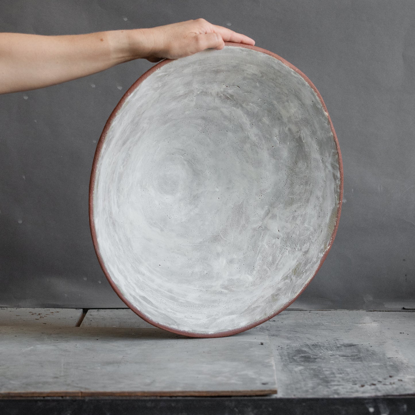 BIG sized INTERIOR BOWL for fruit, designed in red and white color and minimal style for modern interior, handmade stoneware ceramics