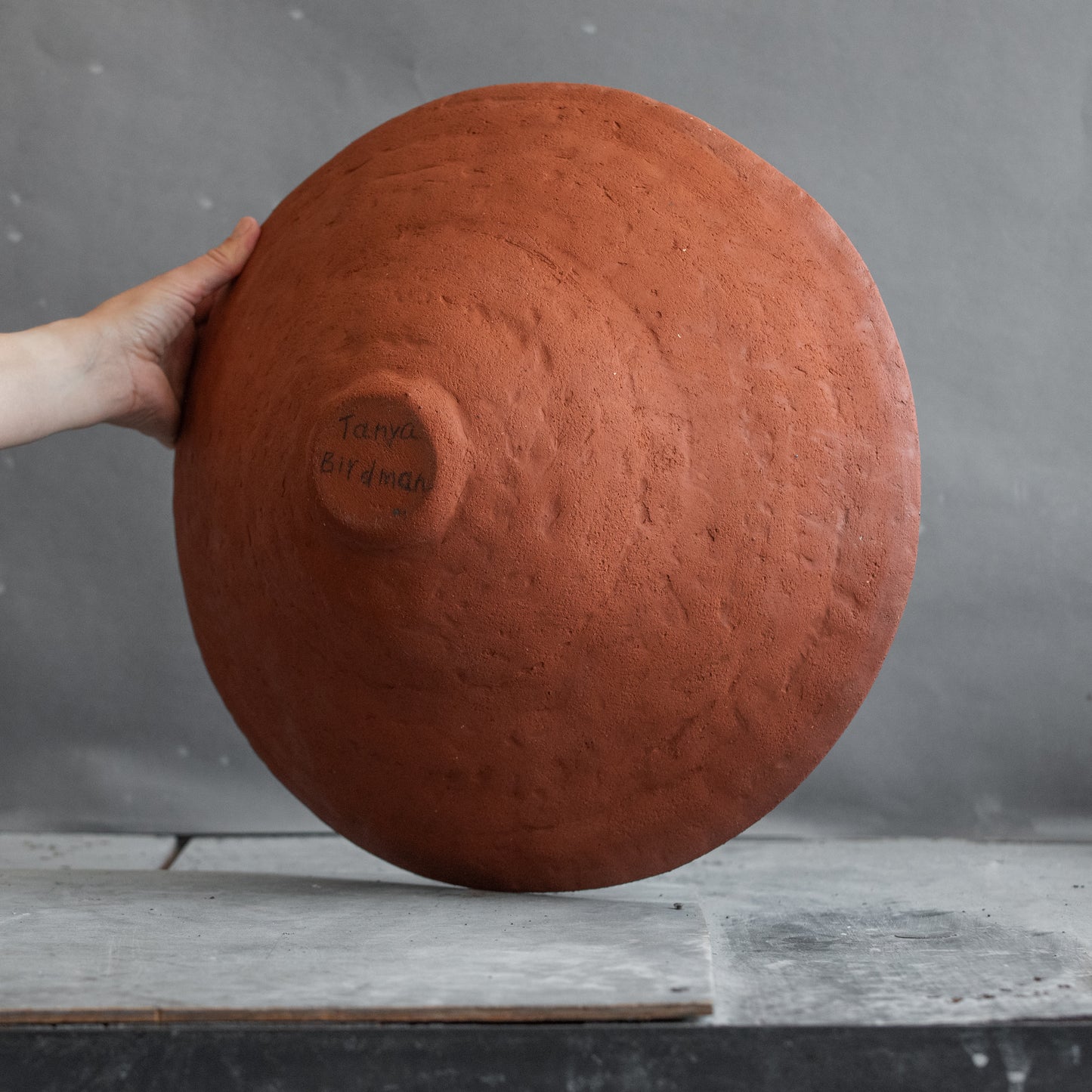 BIG sized INTERIOR BOWL for fruit, designed in red and white color and minimal style for modern interior, handmade stoneware ceramics