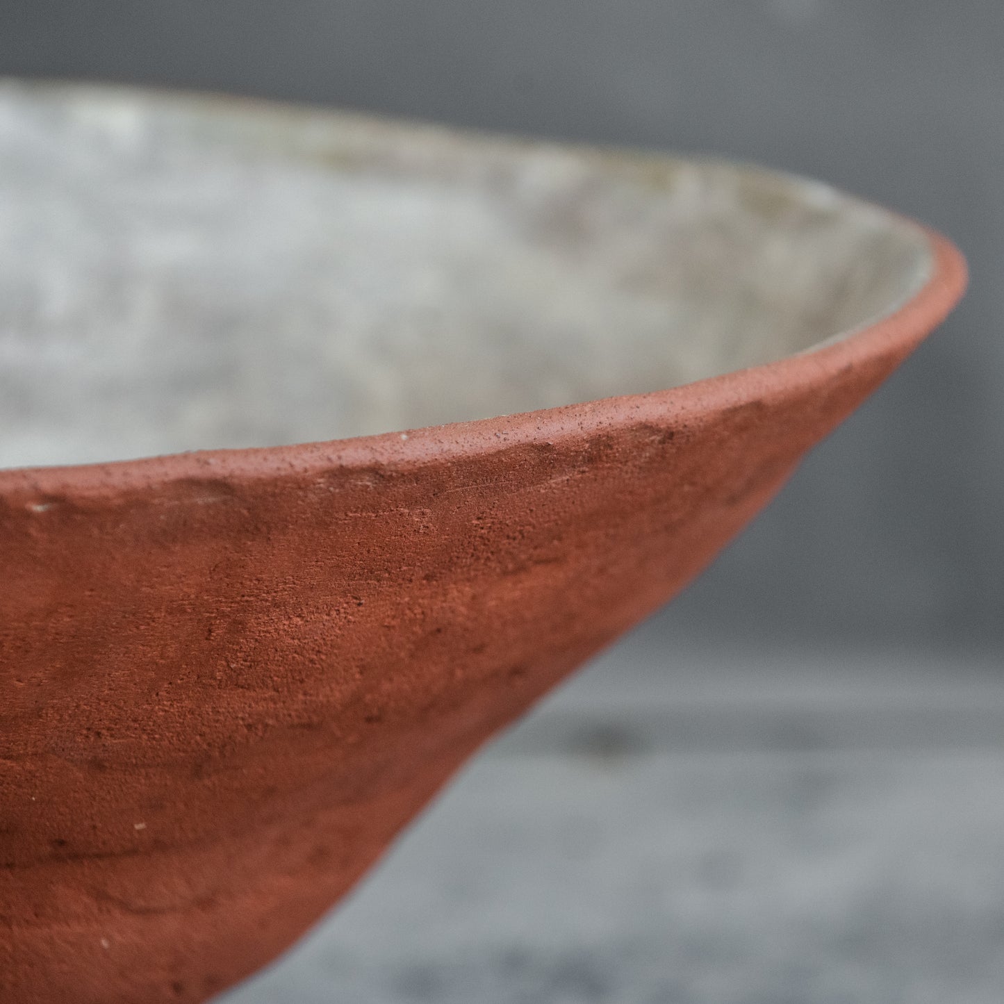 BIG sized INTERIOR BOWL for fruit, designed in red and white color and minimal style for modern interior, handmade stoneware ceramics