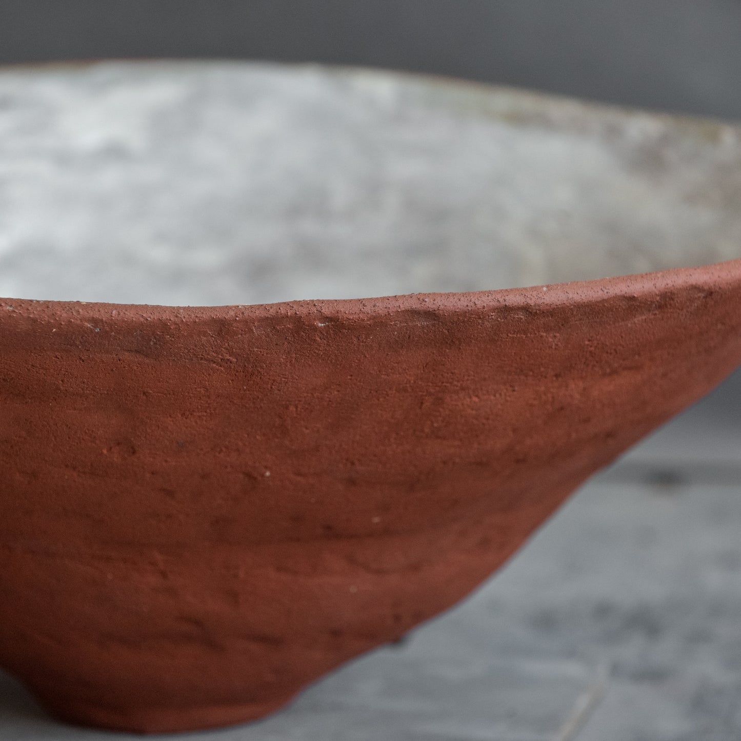 BIG sized INTERIOR BOWL for fruit, designed in red and white color and minimal style for modern interior, handmade stoneware ceramics