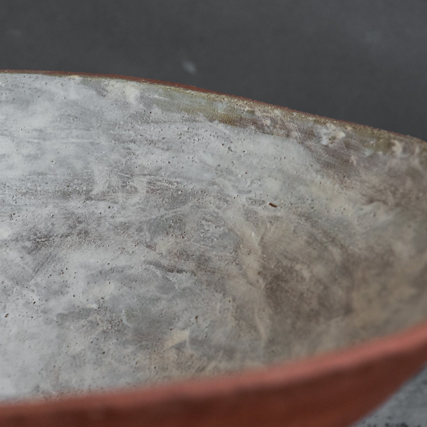 BIG sized INTERIOR BOWL for fruit, designed in red and white color and minimal style for modern interior, handmade stoneware ceramics
