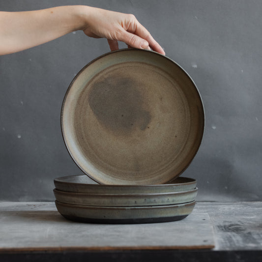 OUTLET Set of 4 plates for every day in minimal design in blue/green on grey/black, stoneware, handmade ceramics, discounted item