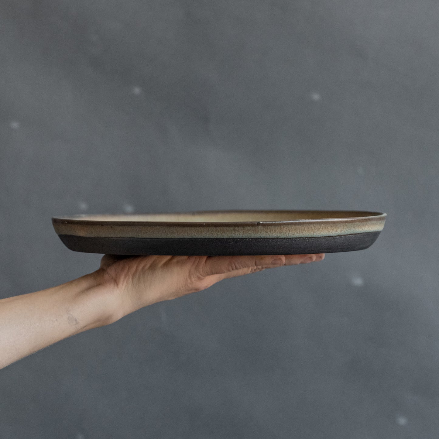 OUTLET Set of 4 plates for every day in minimal design in blue/green on grey/black, stoneware, handmade ceramics, discounted item