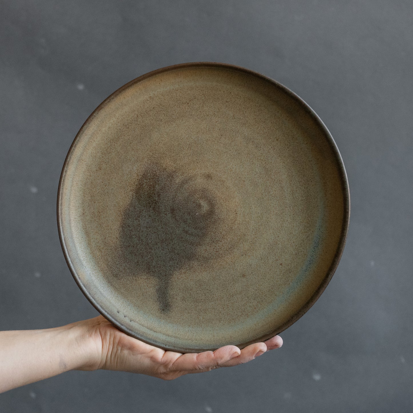 OUTLET Set of 4 plates for every day in minimal design in blue/green on grey/black, stoneware, handmade ceramics, discounted item