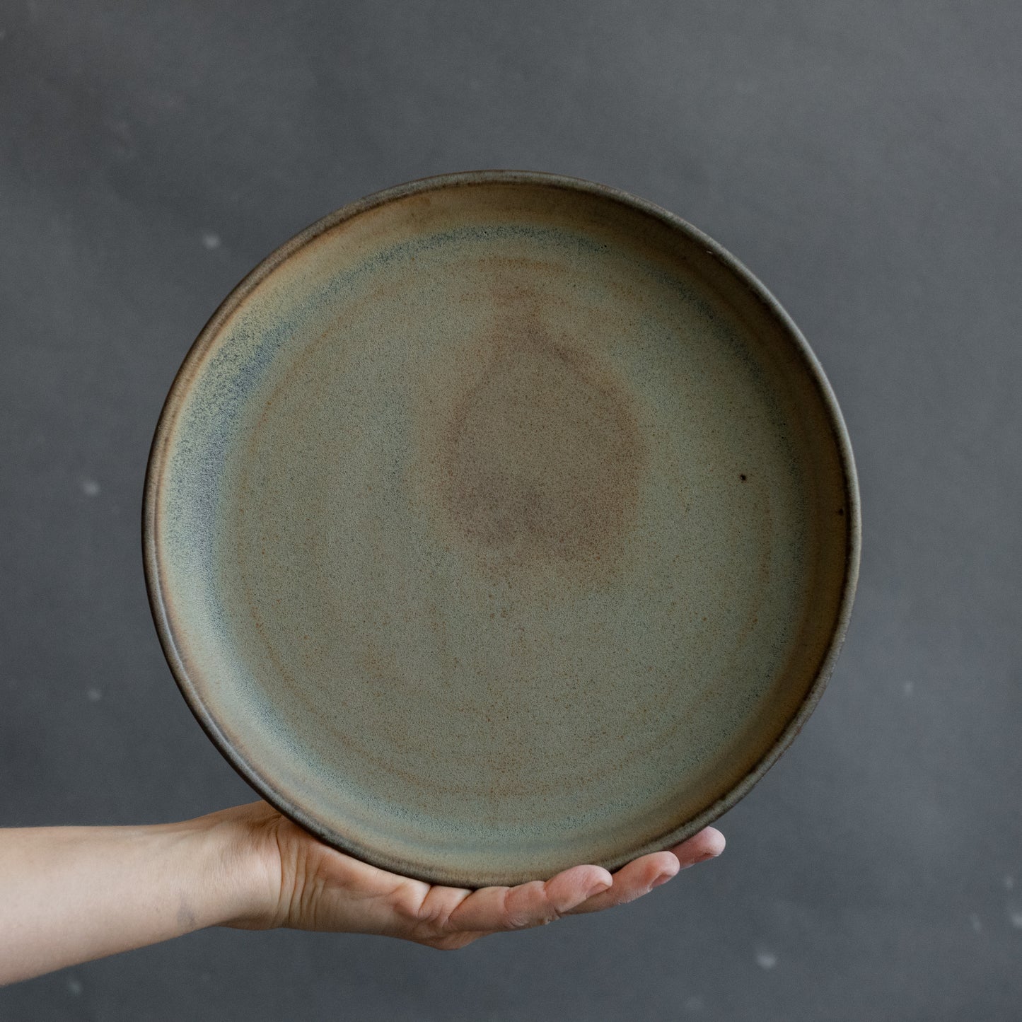 OUTLET Set of 4 plates for every day in minimal design in blue/green on grey/black, stoneware, handmade ceramics, discounted item