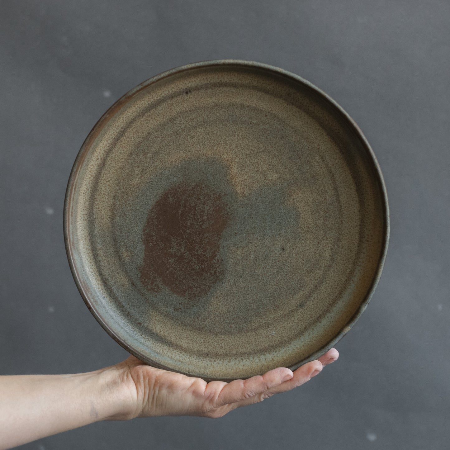 OUTLET Set of 4 plates for every day in minimal design in blue/green on grey/black, stoneware, handmade ceramics, discounted item