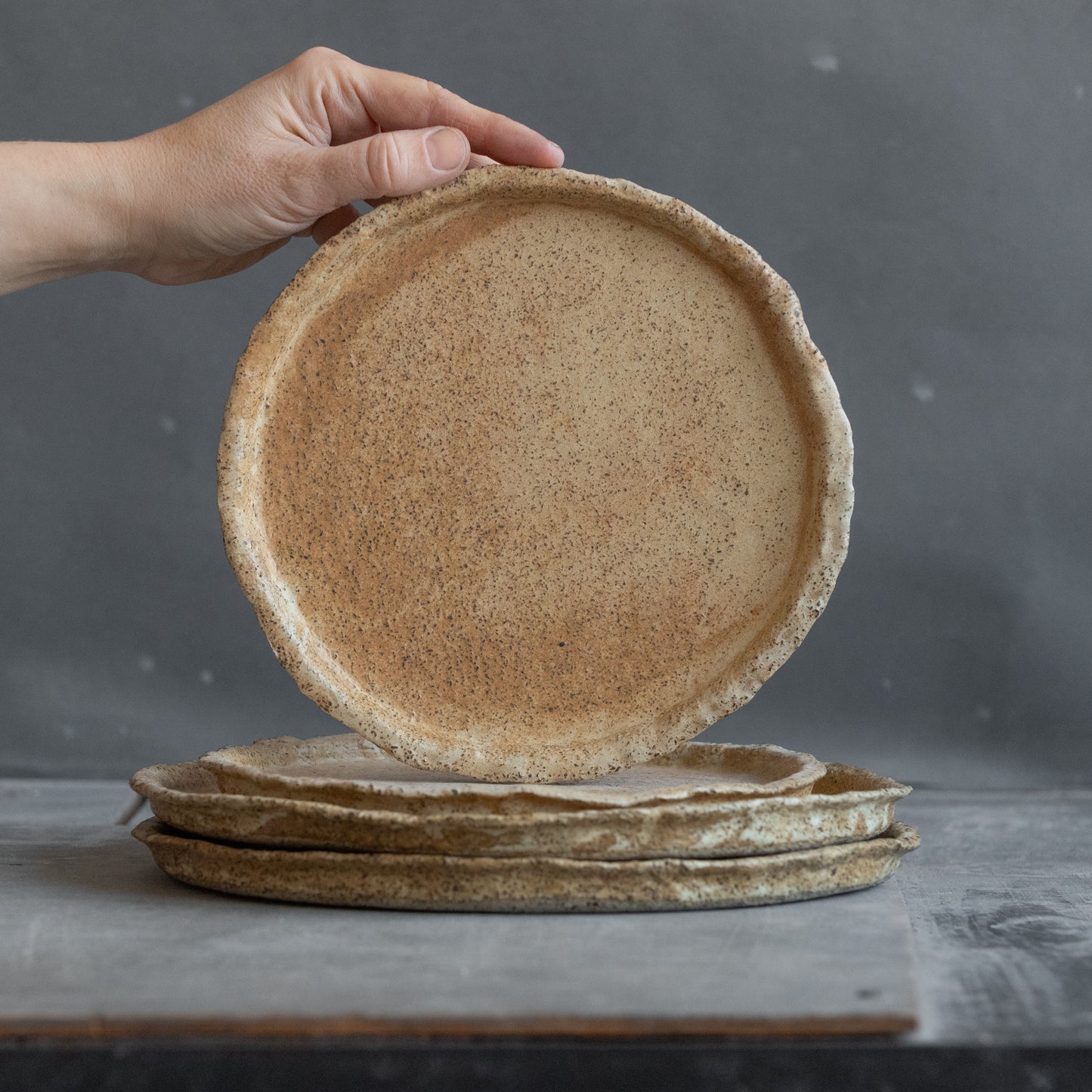 Set of 8 wabi sabi beige plates matt glazed, stoneware handmade ceramics, discounted item