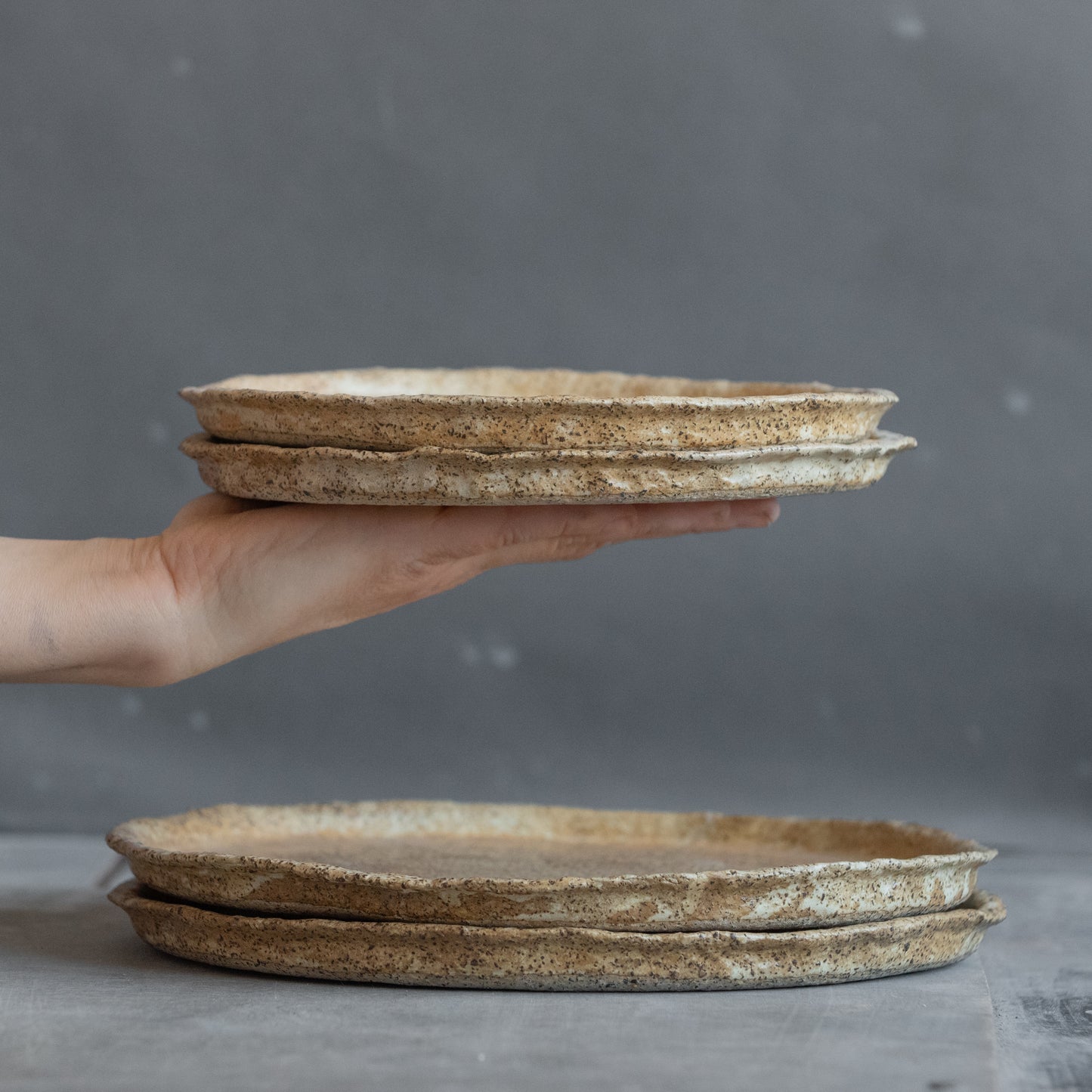 Set of 8 wabi sabi beige plates matt glazed, stoneware handmade ceramics, discounted item