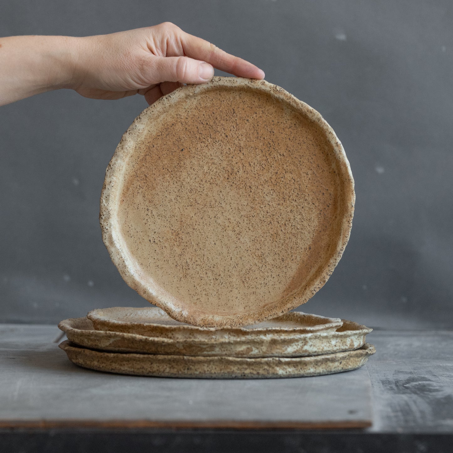 Set of 8 wabi sabi beige plates matt glazed, stoneware handmade ceramics, discounted item