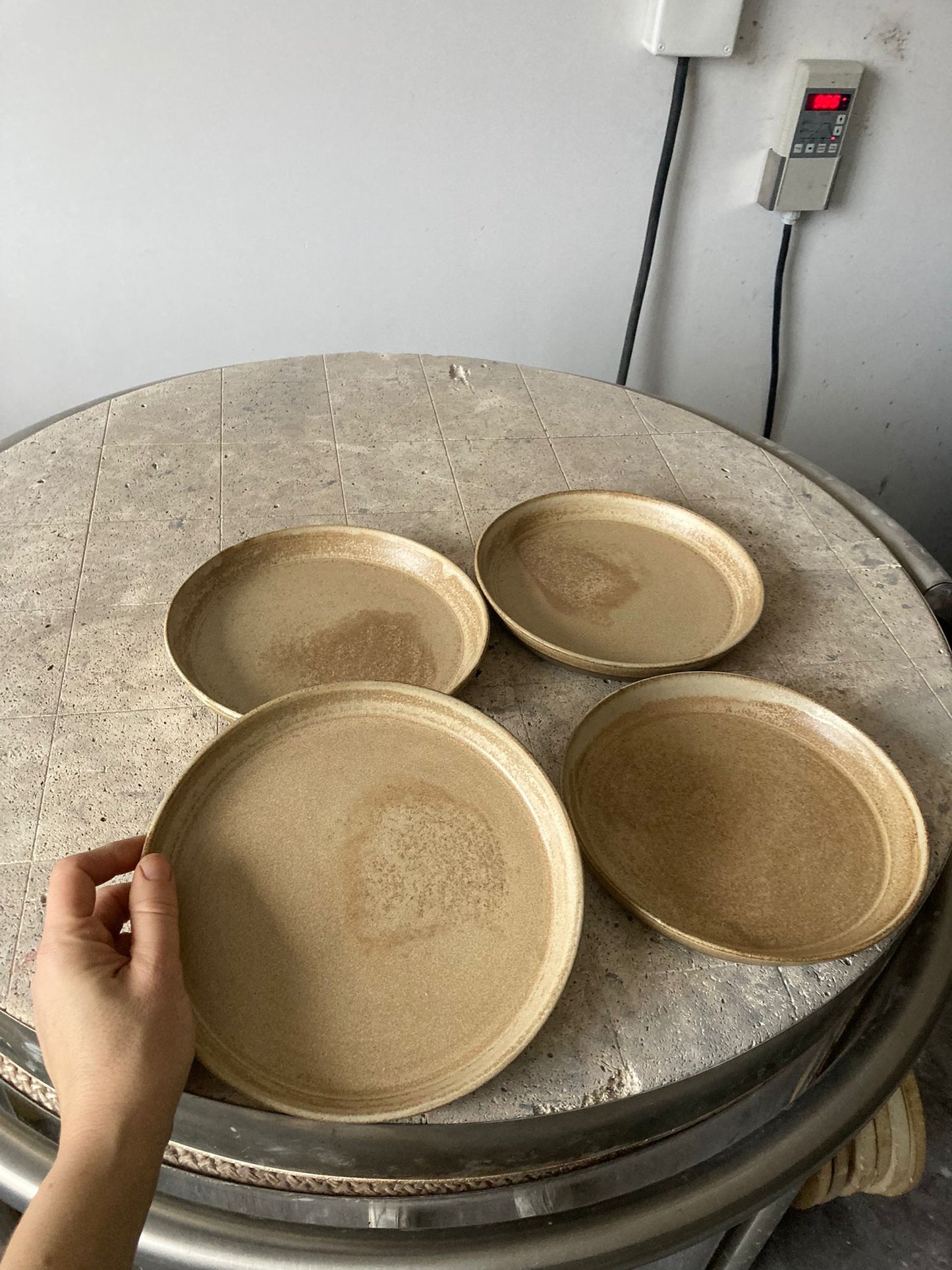 handmade dinnerware set for 8 people in warm beige