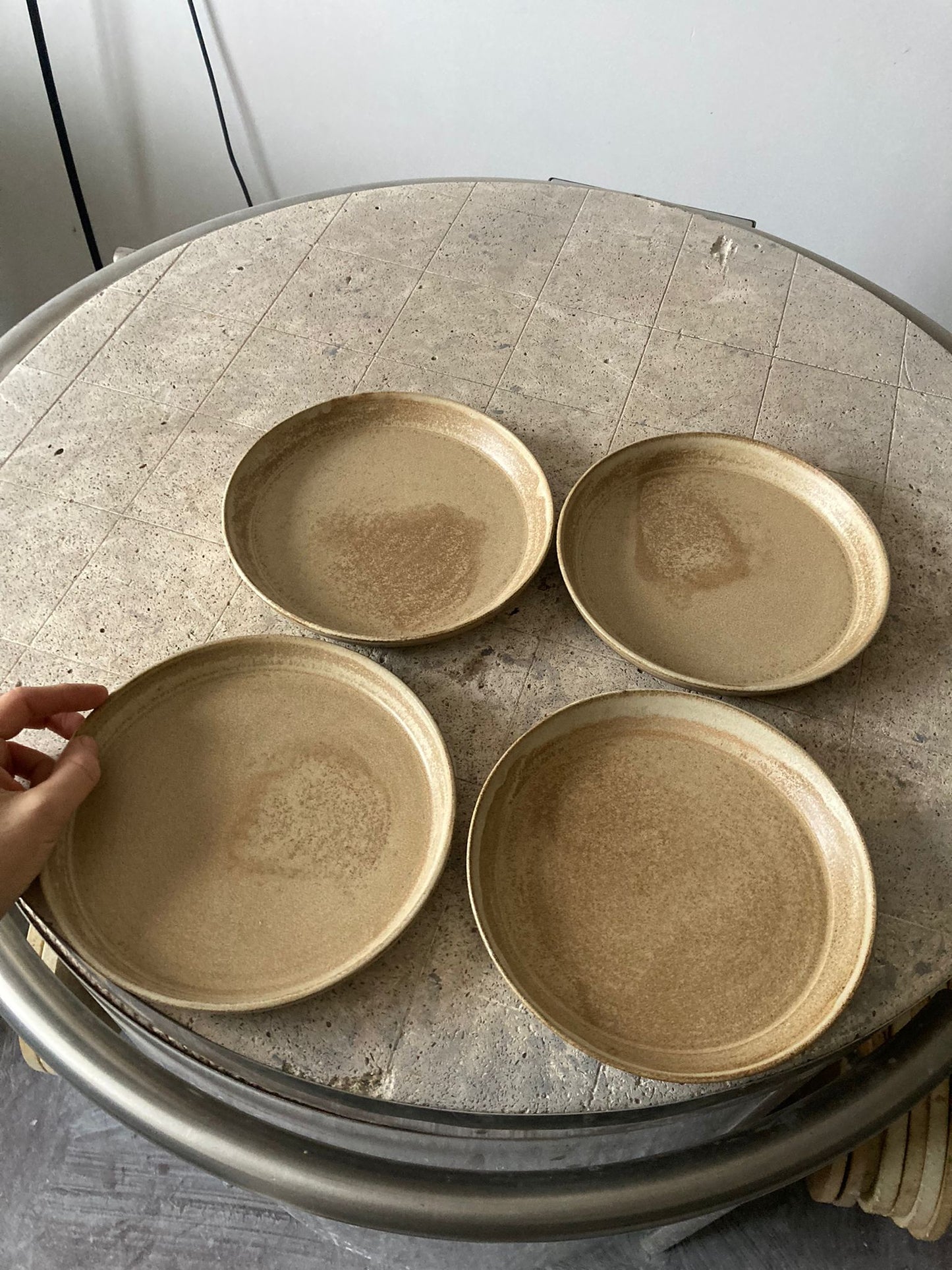 handmade dinnerware set for 8 people in warm beige