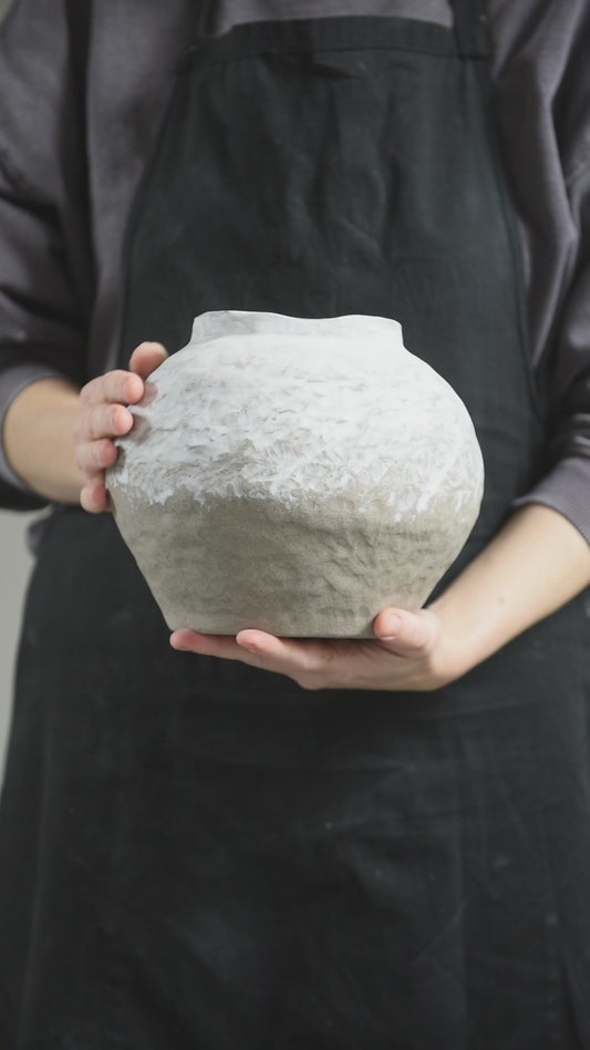 Ceramic vase matt with white porcelain in minimal style, hand built, for light or dark interiors, handmade ceramics, stoneware, waterproof