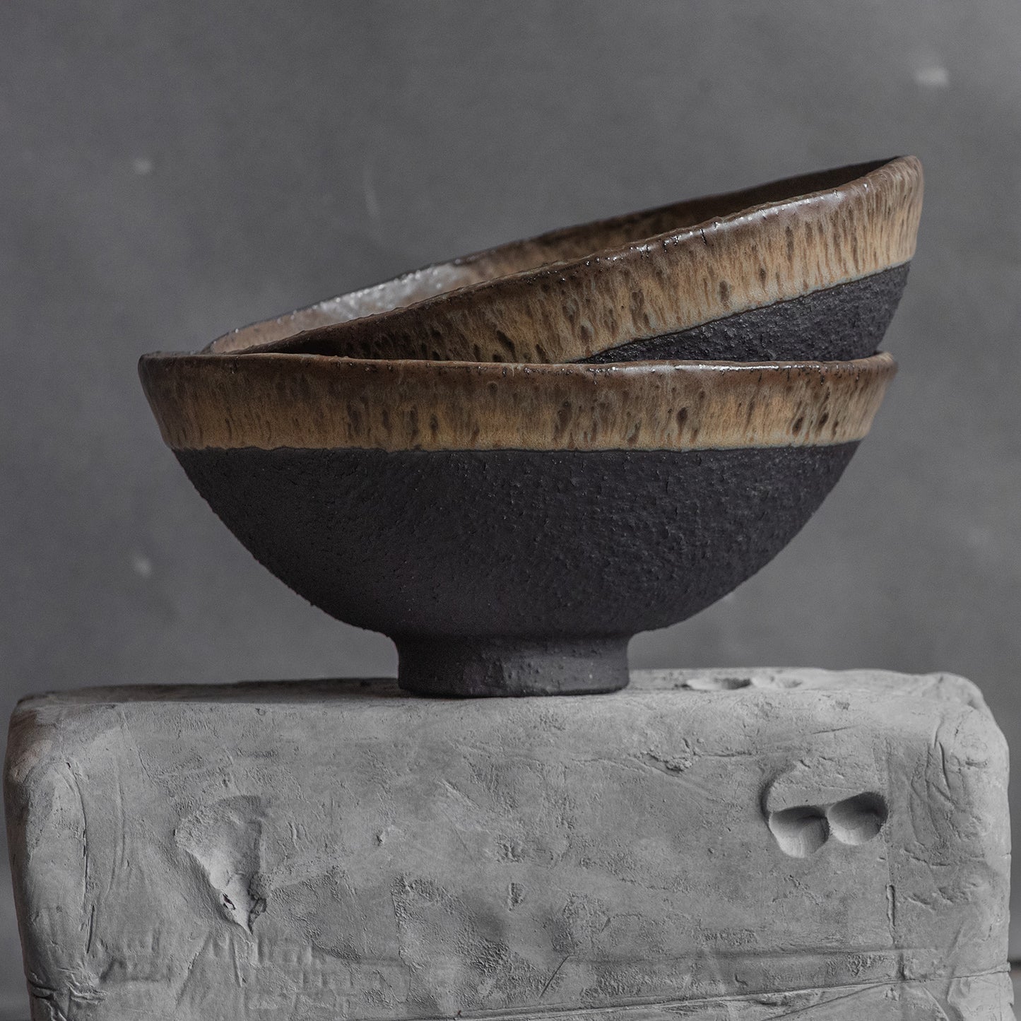 RAMEN BOWLS in dark greenish in wabi-sabi style for everyday in minimal design, stoneware, handmade ceramic