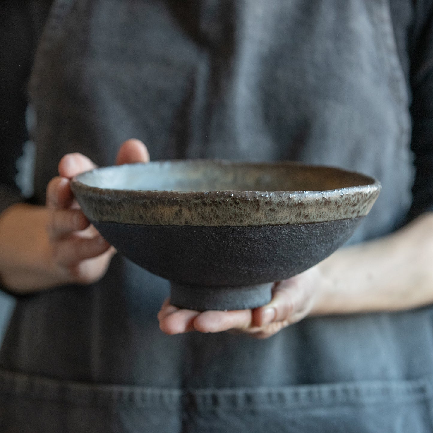 RAMEN BOWLS in dark greenish in wabi-sabi style for everyday in minimal design, stoneware, handmade ceramic