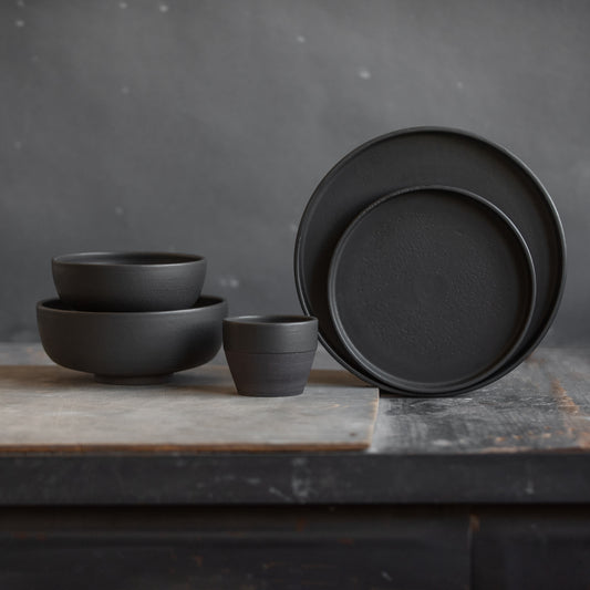 handmade dinnerware set for 1, 2, 4, 6, 8, 10 or 12 persons in total black