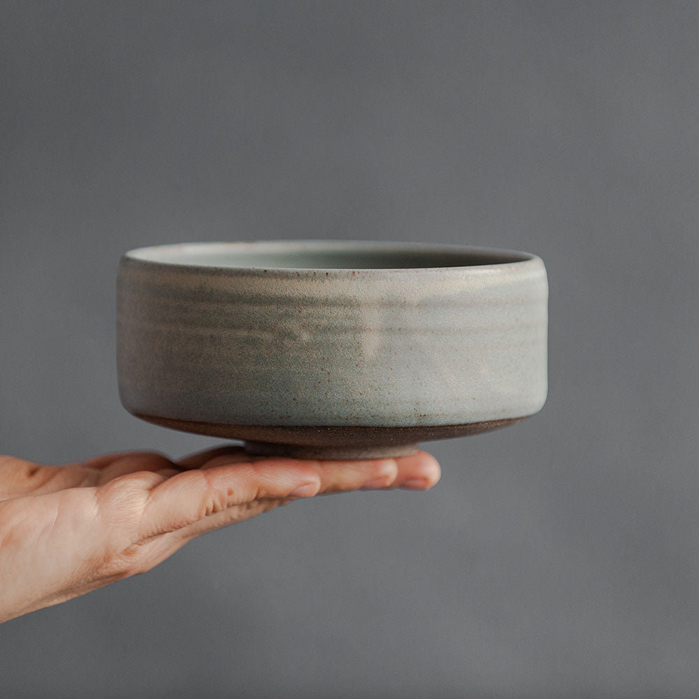 matcha tea bowl in grey-blue