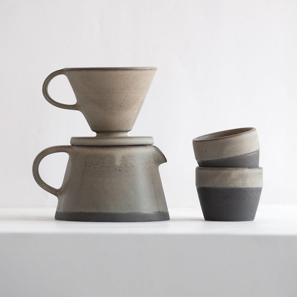 coffee brewing set in grey-green