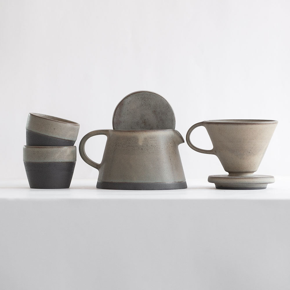 coffee brewing set in grey-green