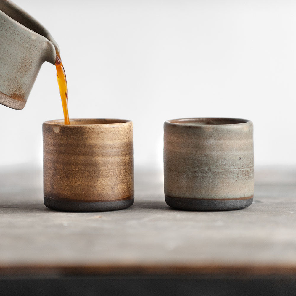 SET of TWO flat сoffee tumblers in dark beige